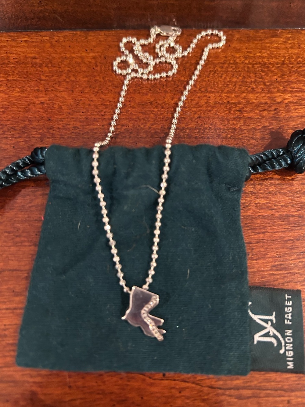 Mignon Faget Silver and Diamond LA Pendant Necklace